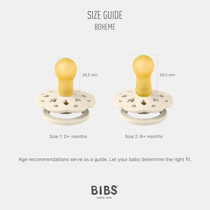 BIBS Boheme Soother 4-Pack | BPA Free Dummy Pacifier | Round Nipple | Natural Rubber Latex | Made in Denmark | Size 6-18 Months | Peach Mix
