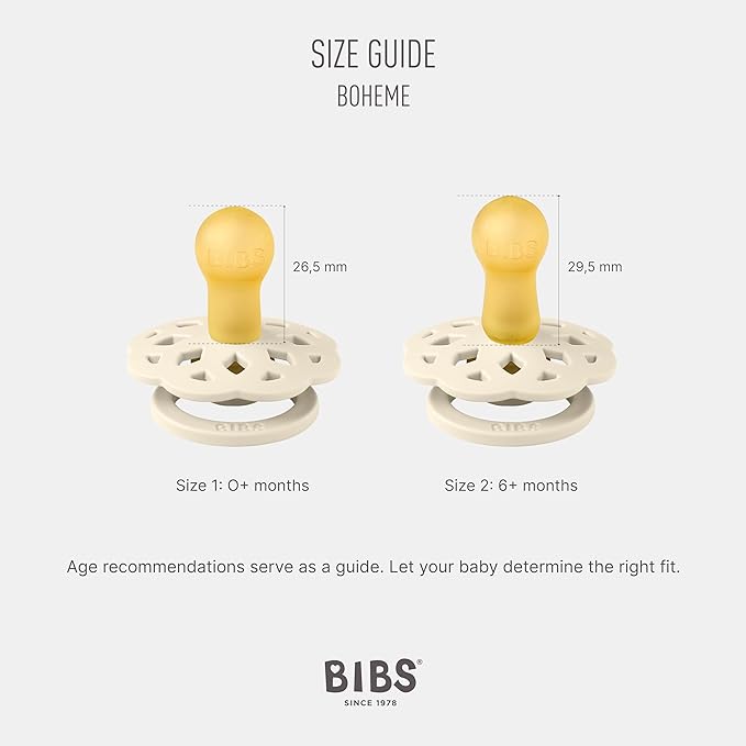 BIBS Pacifiers - Boheme Collection | BPA-Free Baby Pacifier | Made in Denmark | Set of 2 Ivory/Sage Color Premium Soothers | Size 6-18 Months
