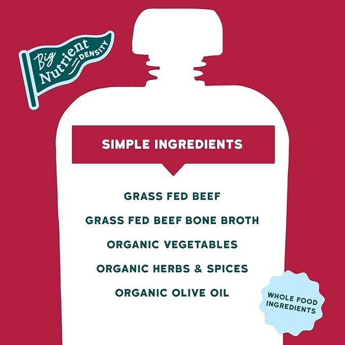Serenity Kids 7+ Months Beef Pot Roast Bone Broth Puree Baby Food Pouches - BPA-Free Toddler Pouch w/Grass Fed Beef & Organic Veggies - Clean Label Project Purity Award Certified - 3.5 Oz, 12 Pack