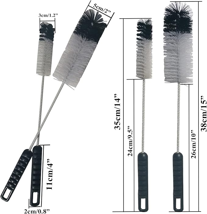 Coralpearl Bottle Brushes Thin Long Handle X 4, Utility Skinny Wire Cleaner Set Big Small, Bendable Flexible for Cleaning Narrow Neck Water, Beer, Wine, Baby Bottles, Pipes, Tubes, Hoses, and Flasks
