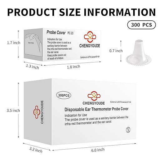 300 Counts Thermometer Ear Covers, Ear Thermometer Probe Covers, Lens Filters/Refill Caps for All Braun Ear Themometer Models, BPA Free Digital Disposable Ear Thermometer Covers
