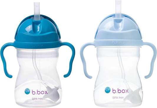 b.box Sippy Cup with Weighted Straw (2-Pack). Leak Proof, Easy Grip. BPA Free & Dishwasher Safe. Ideal for Babies 6m+ to Toddlers (cobalt + bubblegum, 8oz)
