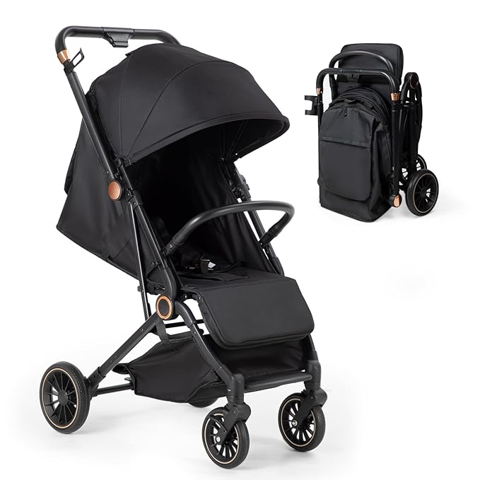Baby Stroller, 3 in 1 Folding High Landscape Infant Strollers Convertible Strollers with Large UPF 50+ Canopy and Cup Holder (Black)
