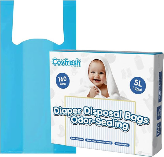 Odor Sealing Disposable Diaper Bags with Tie Handle, 160 count, Large Capacity, Unscented & Durable Diaper Trash Bags for Home & Baby Travel Use (Color:Blue)