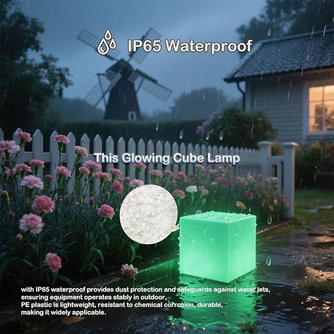 8-inch Waterproof LED Light Cube, USB Rechargeable Mood Light, 16 RGB Colors Changing Night Lights with Remote, Nursery Glow Kid Stool for Kids Room, Bedroom & Outdoor Decor