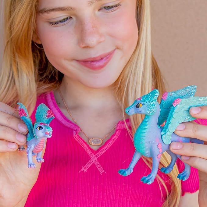 Schleich Bayala - 2 PC Flower Dragon and Baby Toy Set for Girls and Boys - Durable Fantasy Fairy Animal Figurines - Cute Pink and Blue Dragon Figures - Fun Wyvern Playset for Kids Ages 5+ - 70592