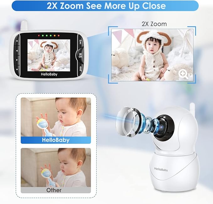 HelloBaby Monitor with Camera and Audio, IPS Screen LCD Display Video Baby Monitor No WiFi Infrared Night Vision, Temprature Screen Lullaby, Two Way Audio and VOX Mode (HB66pro)