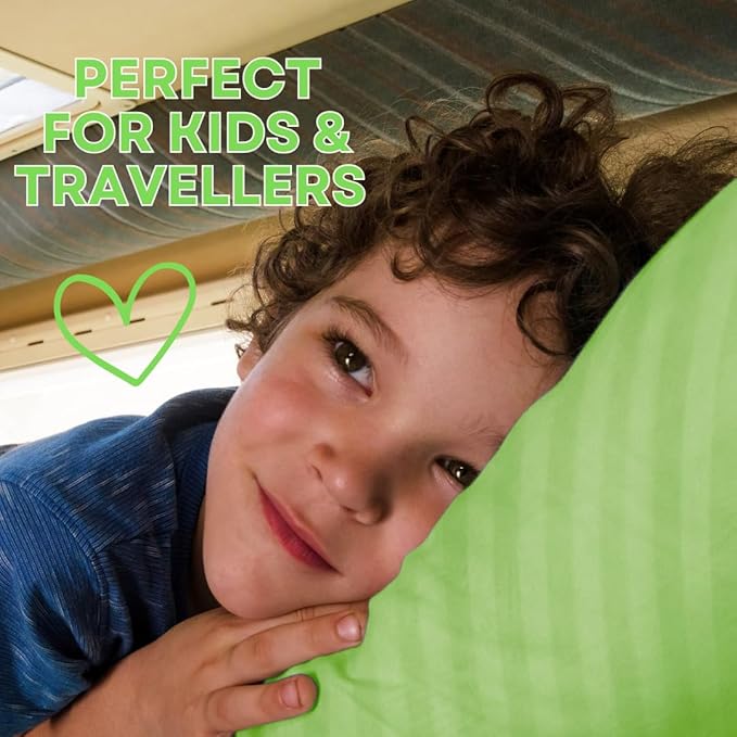 kinder Fluff Toddler Pillow (2Pack) 10x15in - First Pillow for Kids Age 2+, 100% Cotton Sateen Stripes Shell 300T, Down Alternative Fill, Machine Washable - Children & Travel Cushion - Green - XS