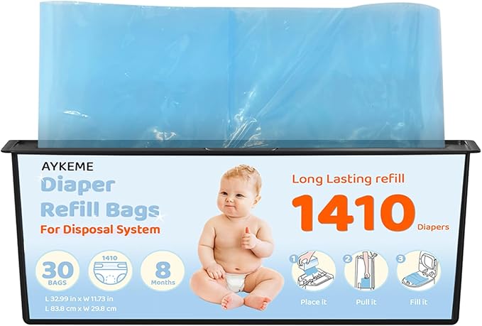 Diaper Pail Refills Bags Compatible with Genie Easy Roll Signature & Platium Diaper Pails | 7-Layer OdorLock Technology | Up to 10 Months Use,1 Pack(30 Bags)