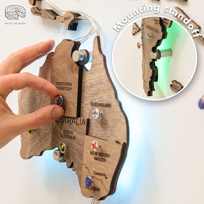 Enjoy The Wood 3D Wood World Map LED 3.0 Wall Art Modern Home Decor Gifts LED Lighting Wall Decor Housewarming Gift (Terra)