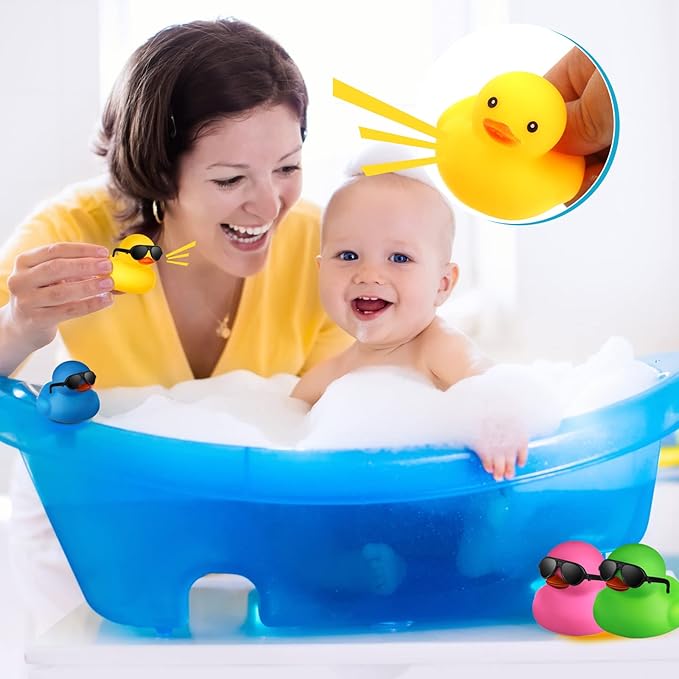 Chivao 12 Pcs Rubber Ducks with 12 Sunglasses/ Hats/ Headwear Small Mini Carnival Cruise Birthday Rubber Duckies Bathtub Toys in Bulk(Duck with Sunglasses,Multicolor)