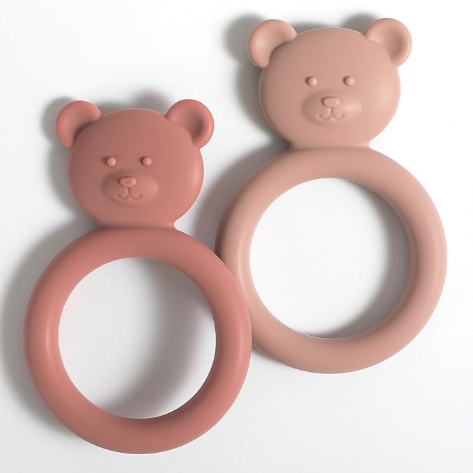 Silicone Baby Teether, Teething Toy Ring for Babies, Easy to Hold Design, BPA Free (Power Rose + Dusty Lilac)