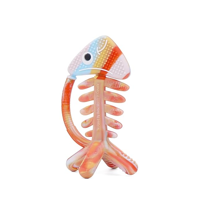 3in1 Infant Toys, Baby Teething Toys 0-3-6-12 Months, Teethers for Babies 3-6 6-12 Months for Teething Relief, Gifts, Silicone, Sensory, Baby Toys 0-6 Months, USA Patent Pending,Rainbow Fish
