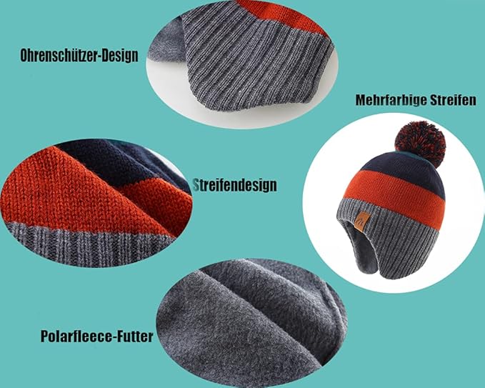 LMLALML Boys Winter Hat Earflap Knitted Beanie for Kids Warm Fleece Lined Thicken Hat for Baby