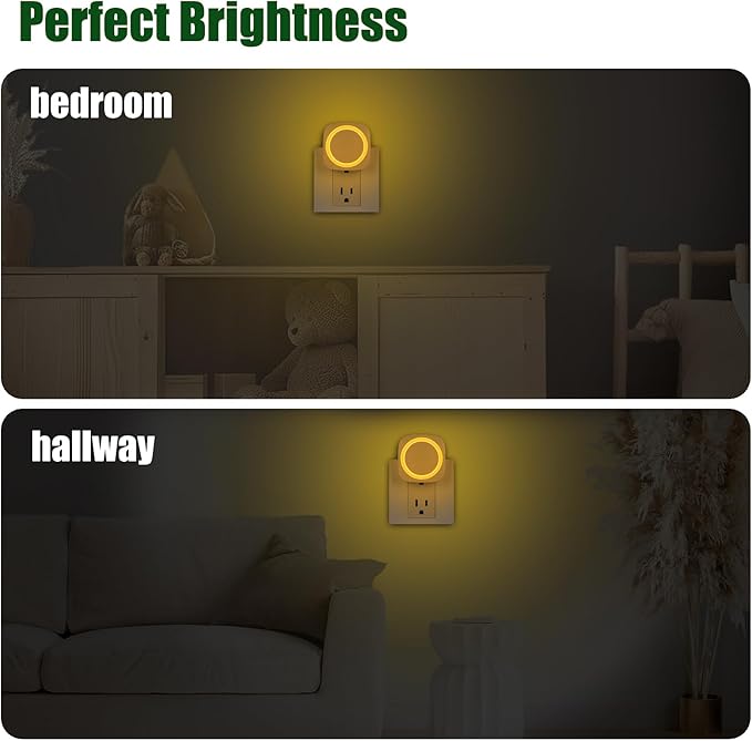 LED Night Lights Plug in to Wall,[4-Pack]Plug in Night Light,Auto Dusk to Dawn Sensor,Dimmable night light, energy efficient night lights,Soft Glow for Nursery,Bathroom,Hallway,Bedrooms,Amber