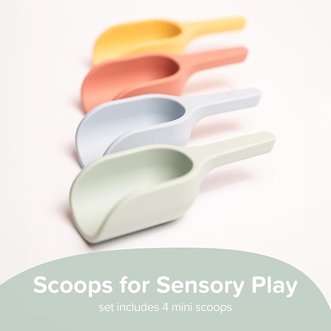 Inspire My Play - 4 x Mini Silicone Scoops - Perfect for Sensory PlayTray - Sensory Bin Accessories - Special Education Classroom Supplies - Montessori Education Toys - Multi-Purpose Shovel