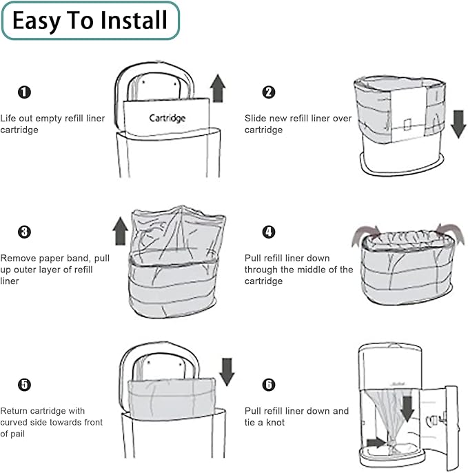 6 Pack of Diaper Disposal Liners Compatible with Janibell Brand Akord, 280 Slim Model Adult Refills, Continuous Liner System Eliminates Waste