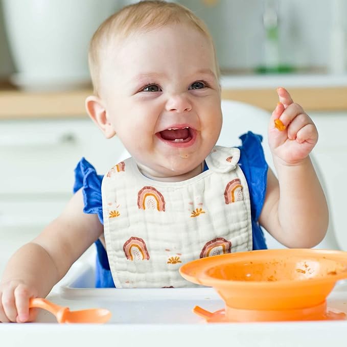 Zainpe 6Pcs Snap Muslin Cotton Bibs for Baby Rainbow Sun Star Adjustable Feeding Bib, Machine Washable Unisex Burp Cloths with 6 Absorbent Soft Layers for Infant Newborn Toddler Drooling Teething