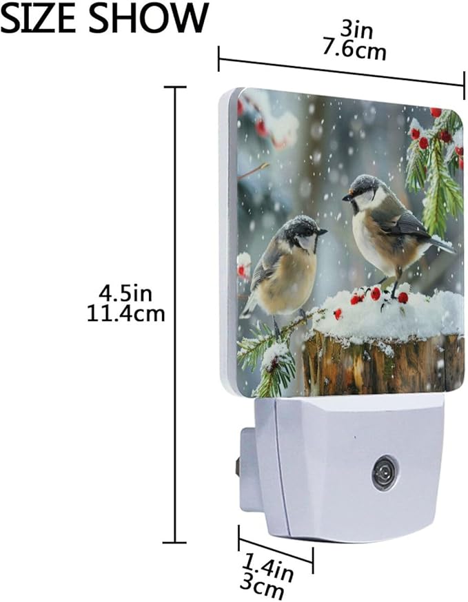 Aslsiy Night Light for Kids Winter Birds Snowy Day Plug in Wall Lamp LED Dusk to Dawn Sensor Energy Saving Nightlight for Boys Girls Men Women