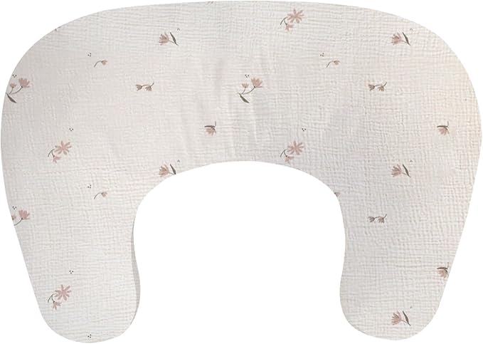 Little Grape Land Muslin Nursing Pillow, Soft 100% Cotton Breastfeeding Pillow with Breathable Cotton Removable Cover, Fog Flower Breast Feeding Pillows for Babies 0-12 Months with Protective Zipper
