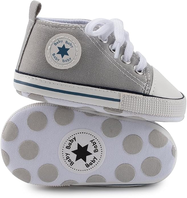 Meckior Baby Girls Boys Canvas Sneakers Soft Sole High-Top Ankle Infant First Walkers Crib Shoes