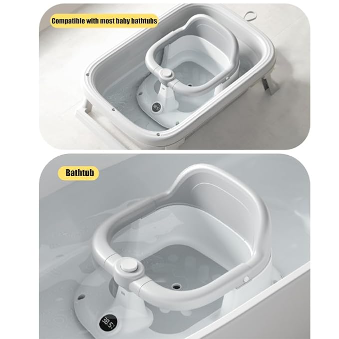 PandaEar Baby Bath Seat for 6 Months & Up, Non-Slip Toddler Bath Chair with Temperature Display, 4 Suction Cups & Soft Cushion, Infant Bathtub Seat for Sitting Up (Gray)