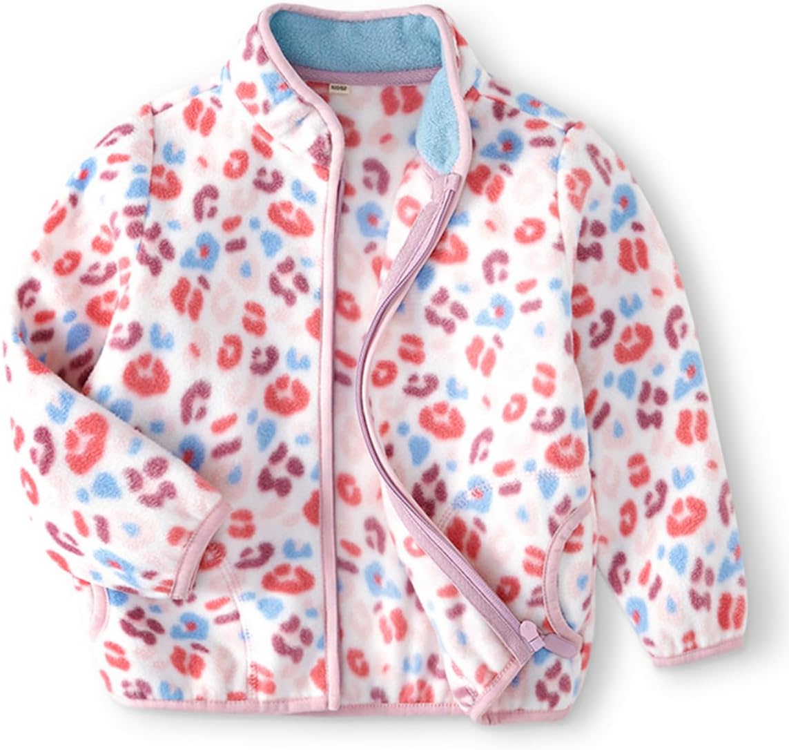 Kids Printed Polar Fleece Jacket Toddler Baby Boys Girls Autumn Winter Warm Sherpa Lining Outerwear Soft Lightweight