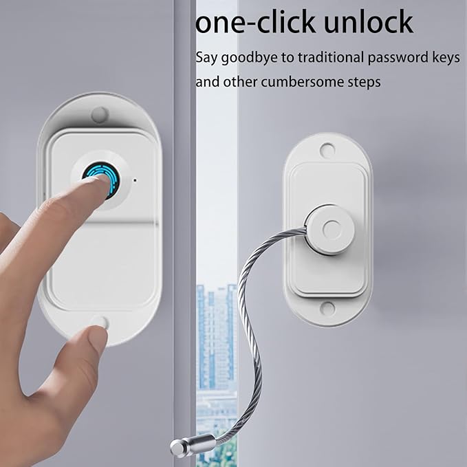 Fingerprint Fridge Lock (2 Pack),Refrigerator Lock with Fingerprint,for Fridge, Cabinet locks, Drawers, Dishwasher, Toilet and Cabinet Locks Baby Proofing, 3M Adhesive No Drilling (White)