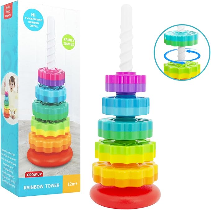 Baby Spin Stack Toy, Premium Stacking Toys for Kids, Spinning Stacking Toy for Babies and Toddlers, Educational Toddler Learning Toy,Autism Spin Stack Toys,Rainbow Spinning Wheel Toys