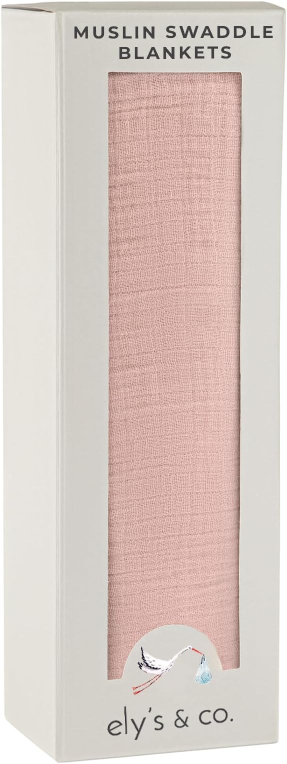 Ely's & Co. Cotton Muslin Swaddle Blanket 1-Pack for Baby Girl— 100% Cotton Muslin Extra-Large Swaddle Blankets (47” x 47”) Dusty Rose