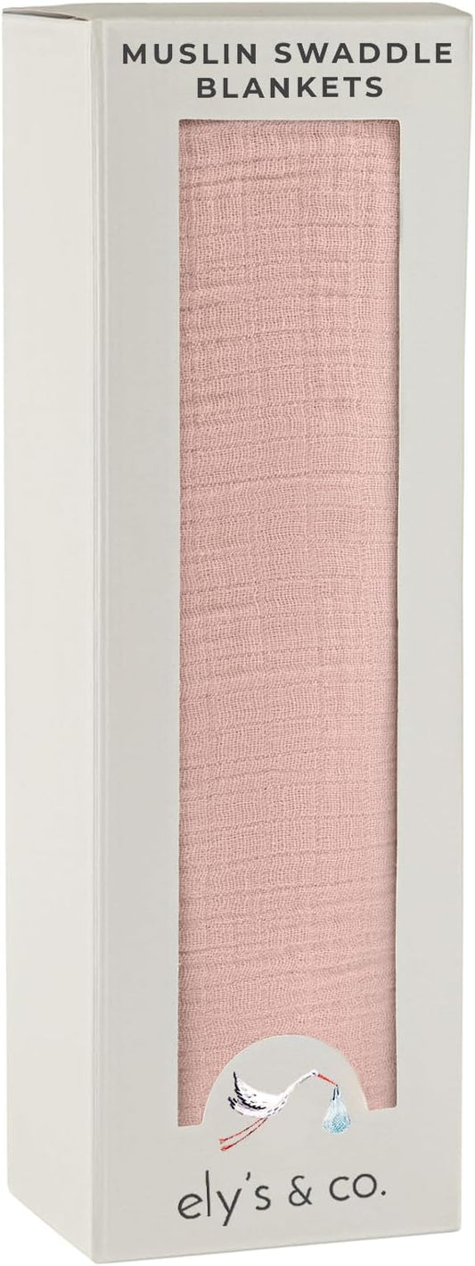 Ely's & Co. Cotton Muslin Swaddle Blanket 1-Pack for Baby Girl— 100% Cotton Muslin Extra-Large Swaddle Blankets (47” x 47”) Dusty Rose