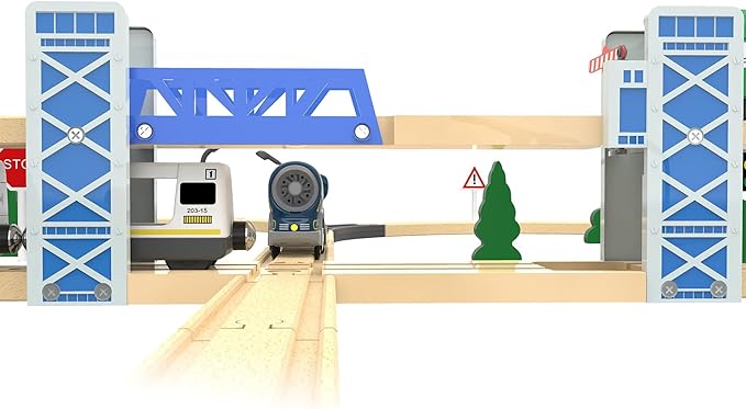 Z MAYABBO Wooden Train Set Accessories Wood Railway Bridge for Railroad Tracks, 2-Level Overpass Compatible for All Railway Tracks System
