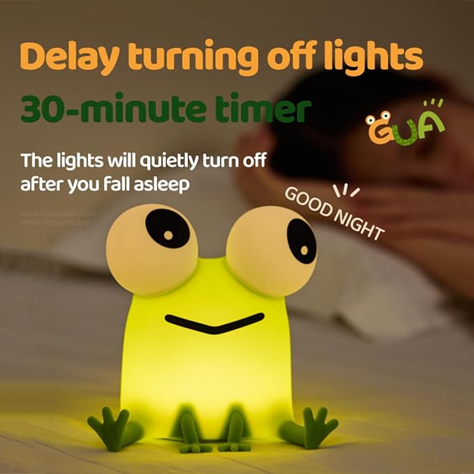 Frog Night Light for Kids, Rechargeable Bedside Touch Lamp, Dimmable, with Timer, Soft Silicone Nursery Night Light, Breastfeeding, Toddler, Baby, Kids Decoration