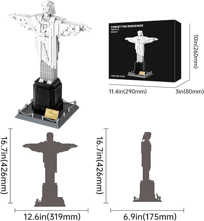 Jesus Architecture Model Building Blocks Set,Brazil Christ The Redeemer Statue World Famous Landmark Series Toys Gitf for Kids Adults