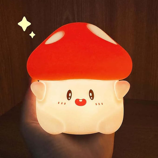 Cordless Mushroom Lamp, Adorable Mushroom Night Light, Soft Silicone Dimmable Night Light for Kids Baby Rooms,Rechargeable Touch Desk Lamp with Timer for Nursery, Dorm Decor