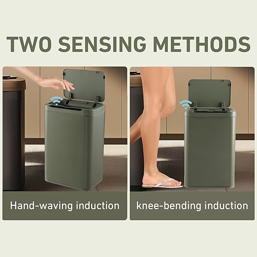 ELPHECO Stainless Steel Office Trash Can Motion Sensor Garbage Can Touchless Smart Trash Can Automatic Waste Bin for Kitchen, Office, Bathroom (Avocado Green, 5.5 Gallons)