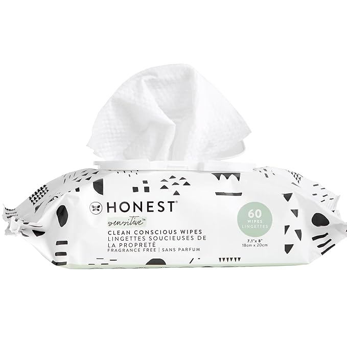The Honest Company Clean Conscious Multi-Use Wipes Hypoallergenic and Unscented for Sensitive Baby Skin Over 99% Water Compostable Plant Based Baby Wipes Pattern Play 60 Count