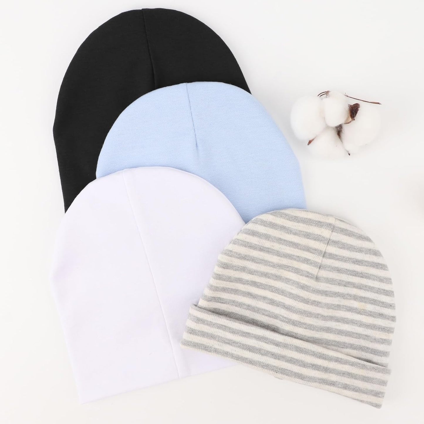 DRESHOW BQUBO 4 Pieces Baby Beanie Newborn Toddler Soft Cute Knit Hat Hospital Hats for Baby Boys Infant Cap Beanies