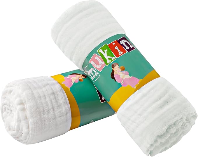 MUKIN Baby Bath Towels, Super Soft Cotton Receiving Blanket for Baby's Delicate Skin,2Pack Swaddle Blanket for Newborns Toddlers Boy Girl,Baby Registry as Shower (White+White)