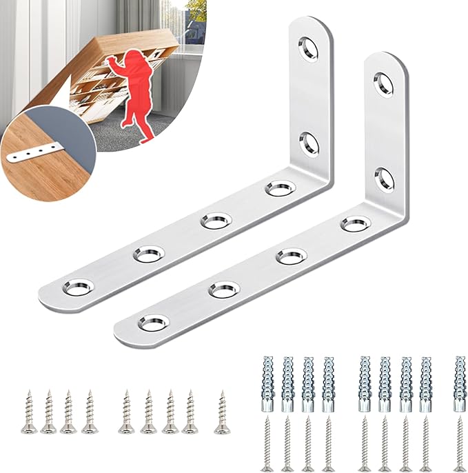 Furniture Anchors, Anti Tip Wall Anchors for Baby Proofing, Cabinet Safety Locks, Prevent Falling Furniture (2 Items)
