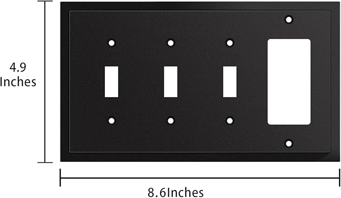Henne Bery Modern Edge Decorative Wall Plate Switch Plate Outlet Cover, Durable Solid Zinc Alloy (Triple Toggle/Single Decorator, Matte Black)