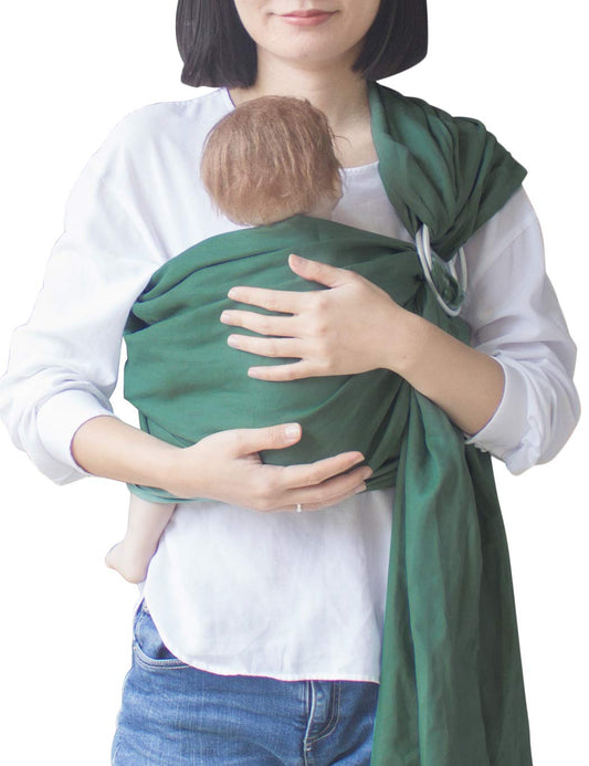 Ring Sling Baby Carrier, Soft Linen Cotton Baby Sling Carrier Newborn to Toddler, Baby Wrap Carrier for Plus Size Parents, Perfect Shower Gift, Green
