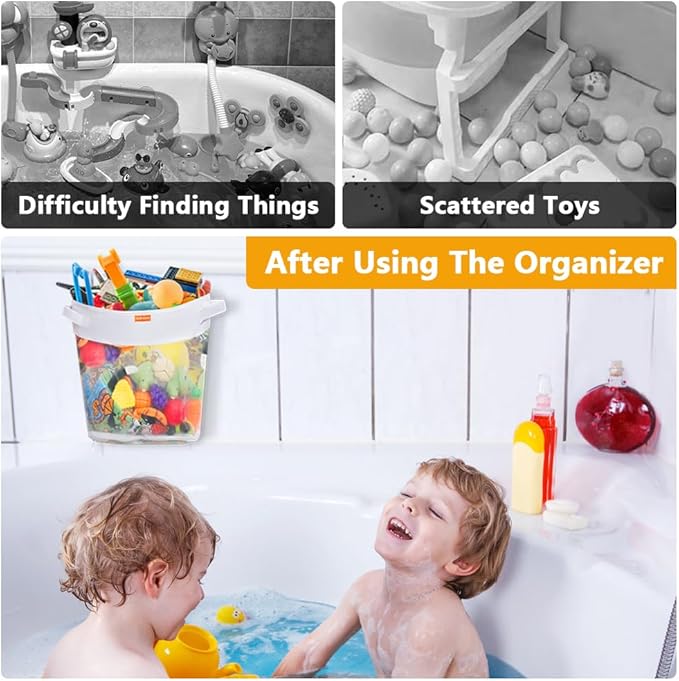 Bath Toy Organizer – Large Capacity Mesh Storage with Wide Opening, Quick Release Bottom Zipper, Wall-Mounted & Foldable, Quick Dry Baby Bathtub Toy Holder, Multi-Use Bathroom Organizer