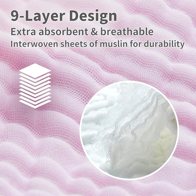 L'Ange Baby Bath Towel - 9 Layers 100% Cotton Muslin, Super Quick Dry, Medical Grade Packaging for Infants and Newborns - 28 x 37in - Green
