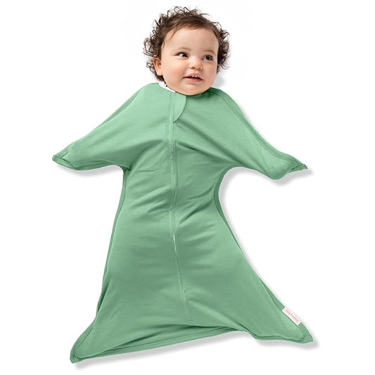 SleepingBaby Zipadee-Zip Transition Swaddle - Cozy Baby Swaddle Blanket with Zipper Convenience - Roomy Wearable Blanket for Easy Diaper Changes - Basil, X-Small (3-6 Month)