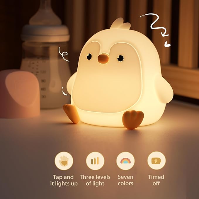Cute Penguin Night Light, LED Squishy Night Lamp, 7 Colors Dimmable Timer Nursery Nightlight, Rechargeable Touch Lamp, Dorm Decor, Funny Gifts(Penguin)