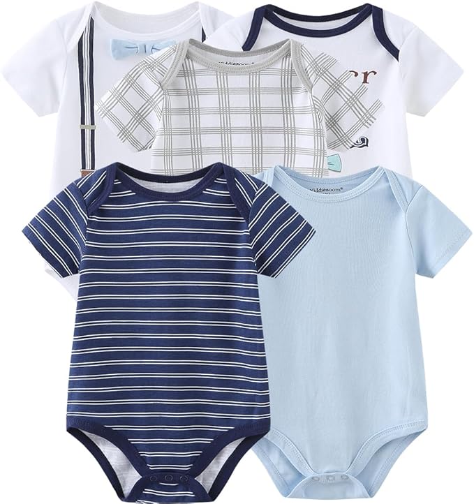 Kiddiezoom Newborn Baby Unisex Cotton One-Piece Bodysuits Baby Gift 5-Pack Baby Clothes
