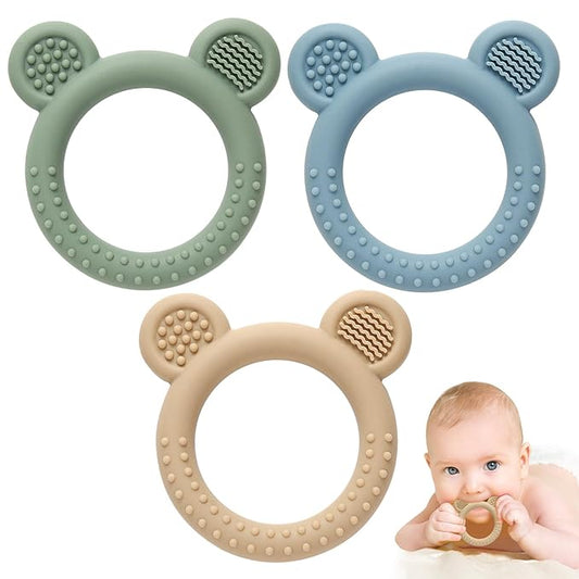 3 Pack BabyTeething Toys, Teethers for Babies 3-6 6-12 Months, BPA Free Teething Relief Easy to Hold, Silicone Teether Toys for Baby Essentials
