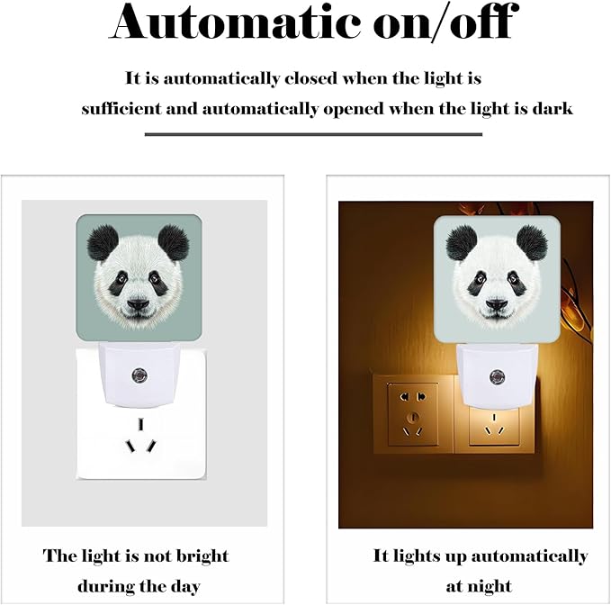 Panda Cute Face Night Light,Plug Into Wall Decor for Stairway,Hallway,Kitchen,Dusk to Dawn Sensor Nightlights for Boys/Girls/Women/Men Room Gifts