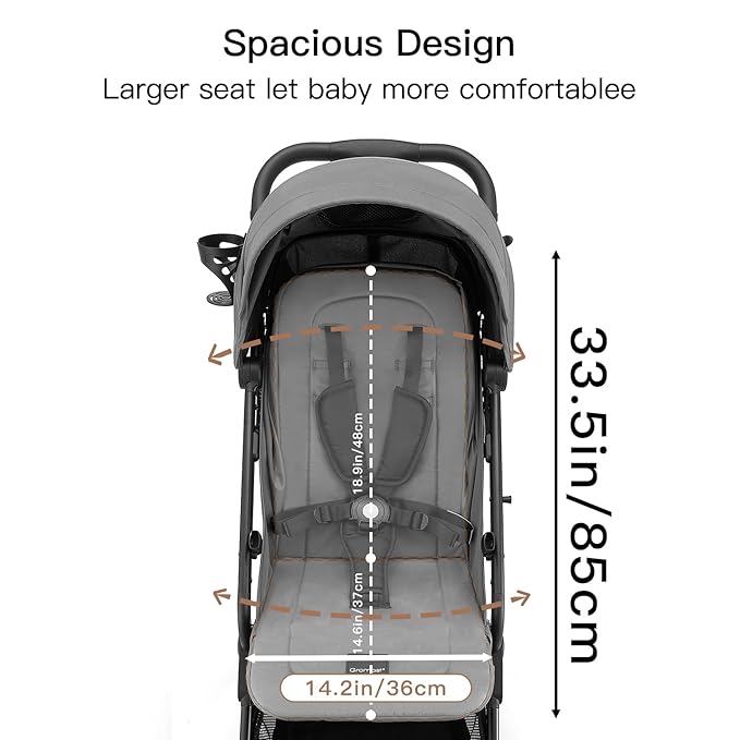 Compact Fold Baby Stroller, Lightweight Travel Toddler Stroller with One-Click Fold, Extendable UPF50+ Canopy, Cup Holder, UV Protected and Waterproof, One-Hand Folding - Gray